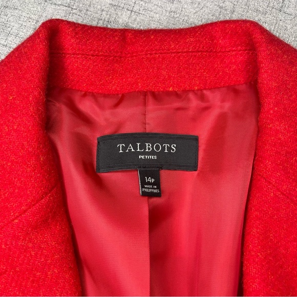 Talbots Shetland Wool Blazer Jacket Red Pop Herringbone 14 - Picture 11 of 13